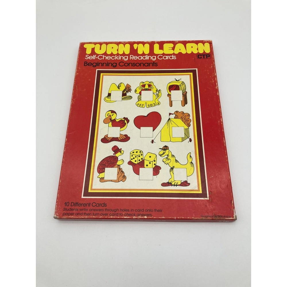 Vintage Turn 'N Learn Self-Checking Reading Cards Beginning Consonants 10 Cards